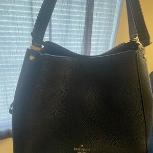 Kate Spade Leila Medium Triple Compartment Shoulder Bag Leather Black Tote